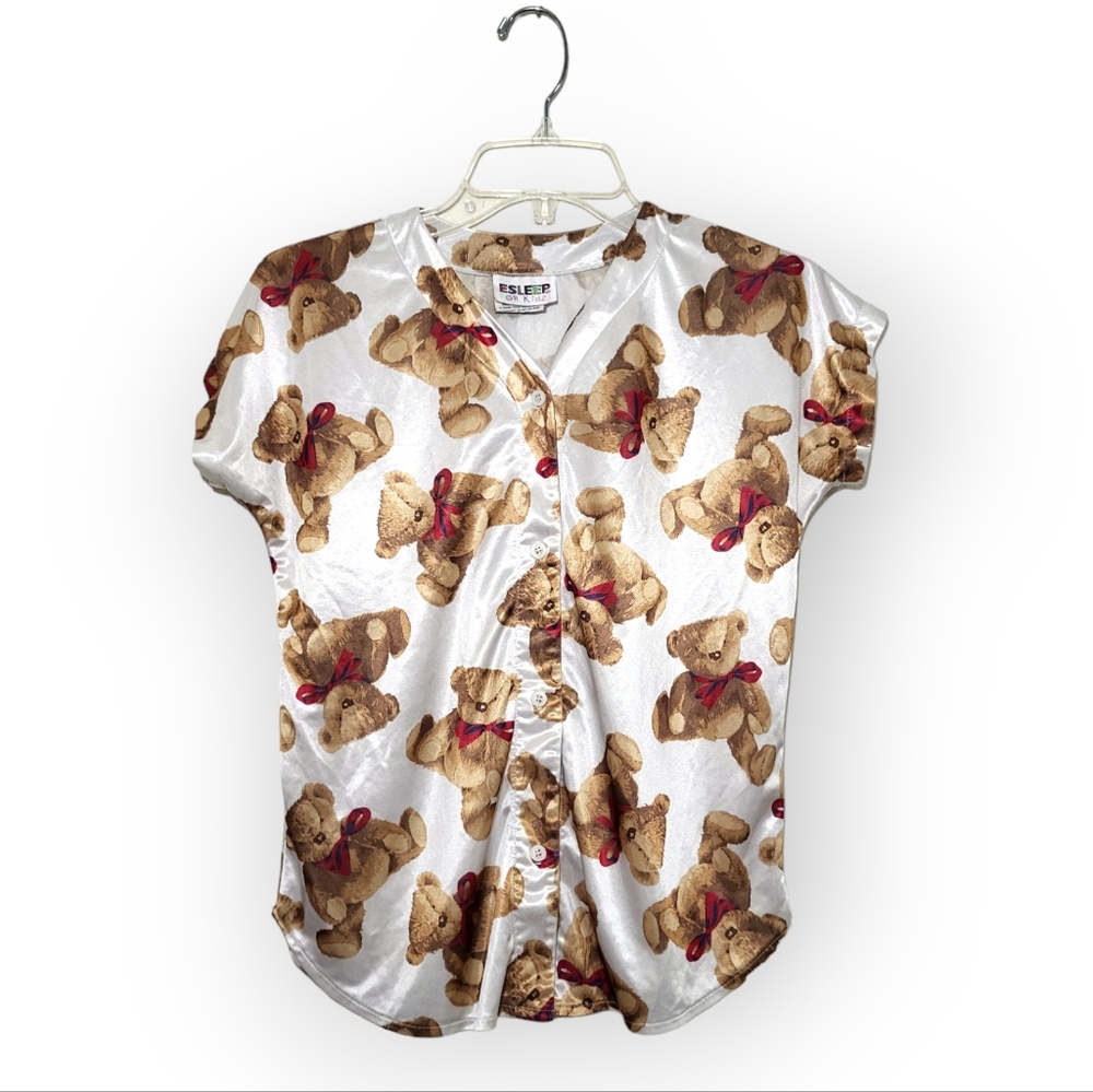 ESLEEP Vintage Kids Pajama Shirt V-neck Teddy Bear Print Sz 12